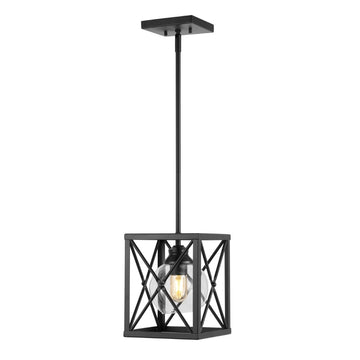 Amara 8" Industrial Farmhouse Iron/Glass LED Pendant - JONATHAN Y